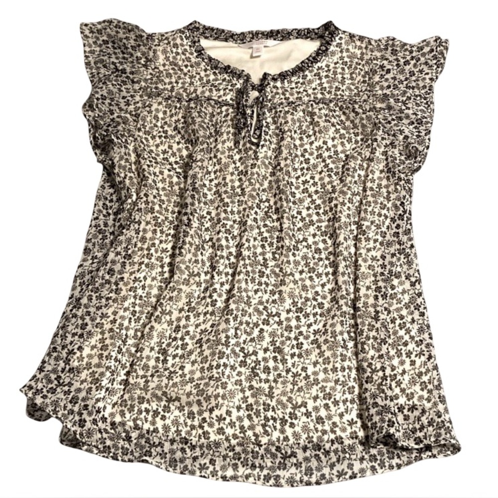 Lauren Conrad Short Sleeve Pullover Blouse Black Gray Cream Women’s Size Medium